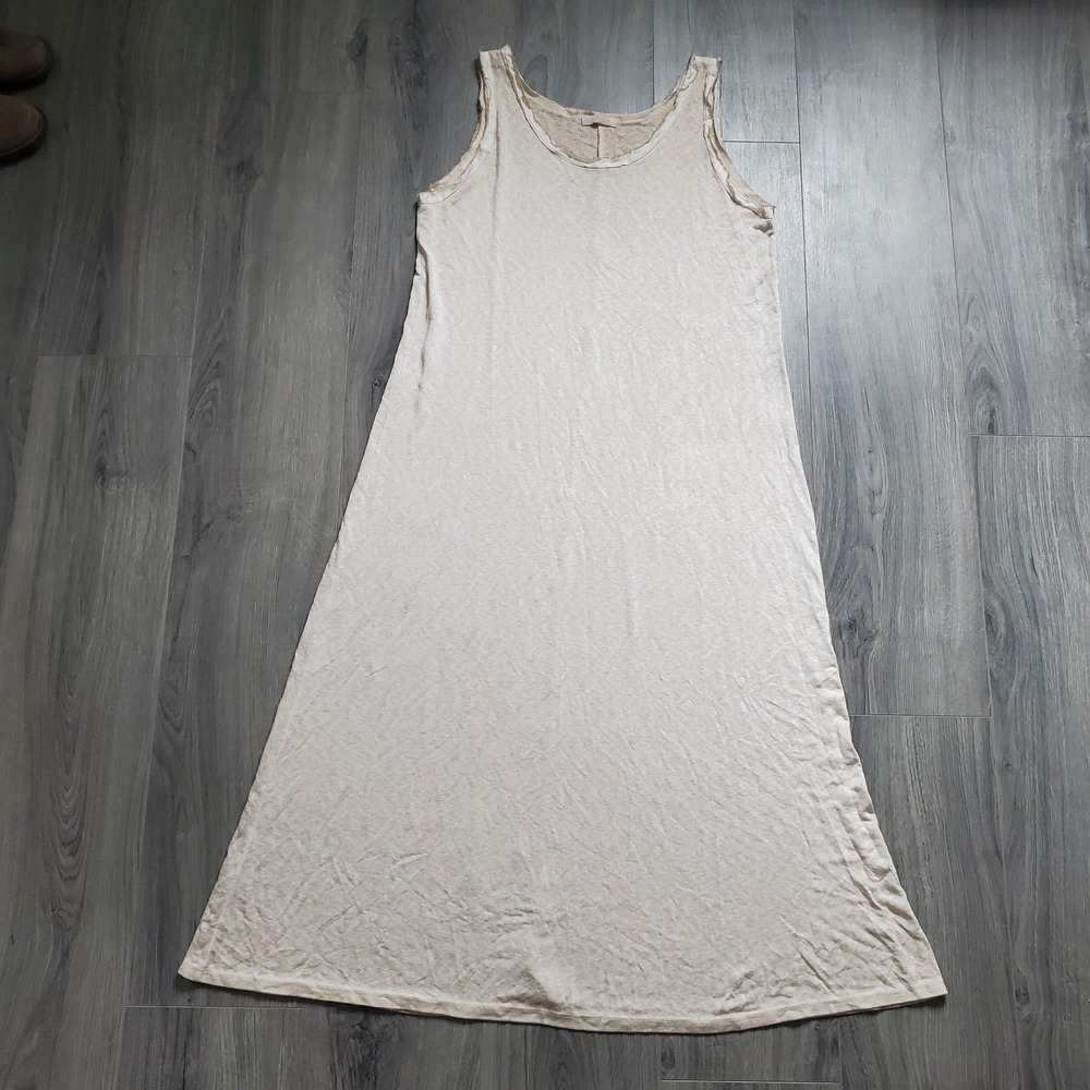 Milio Milano Cream Tan Sleeveless Scoop Neck A-Line Maxi Dress